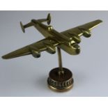 RAF Lancaster Bomber WWII Brass Trench Art Mounted on Original Lancaster Part. A Second World War