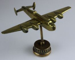 RAF Lancaster Bomber WWII Brass Trench Art Mounted on Original Lancaster Part. A Second World War