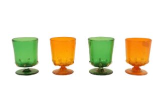 Antonio Salviati set of four green and orange Venetian revival Aventurine drinking glasses, circa