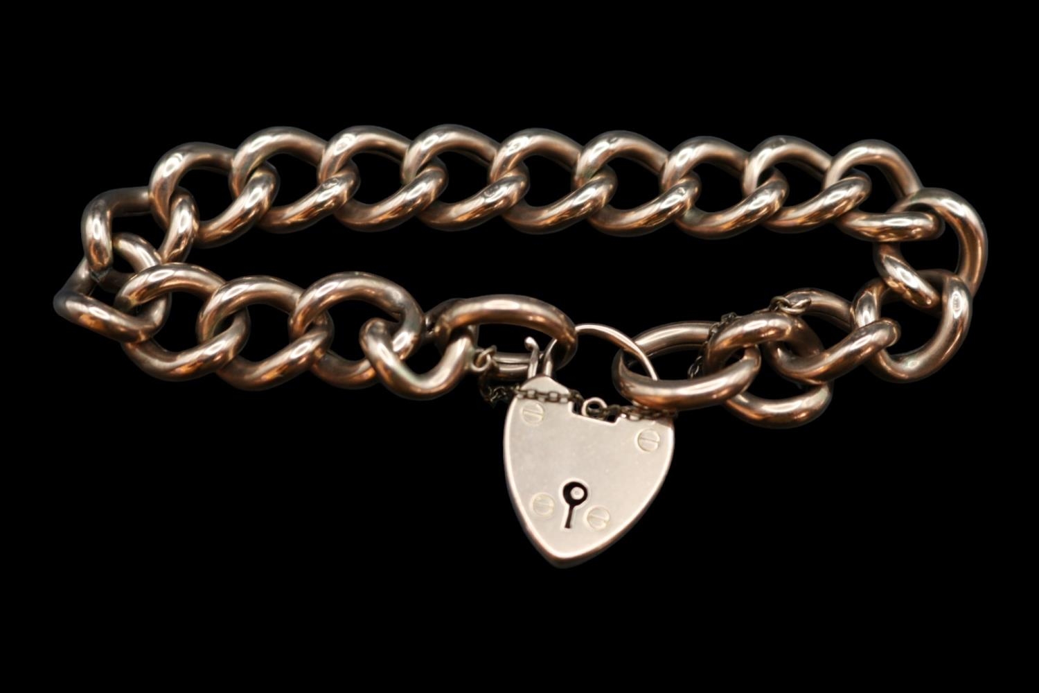 Edwardian 9ct Gold Chain hollow link Bracelet with Padlock and safety chain. 19cm in Length 21.3g