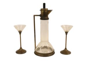 Late 19th century Secessionist Jugendstil, Art Nouveau liquor decanter and two matching glasses