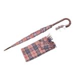 Burberry Tartan Umbrella with Gilt Ferrule and Silk tassel with a matched Burberry Tartan Scarf