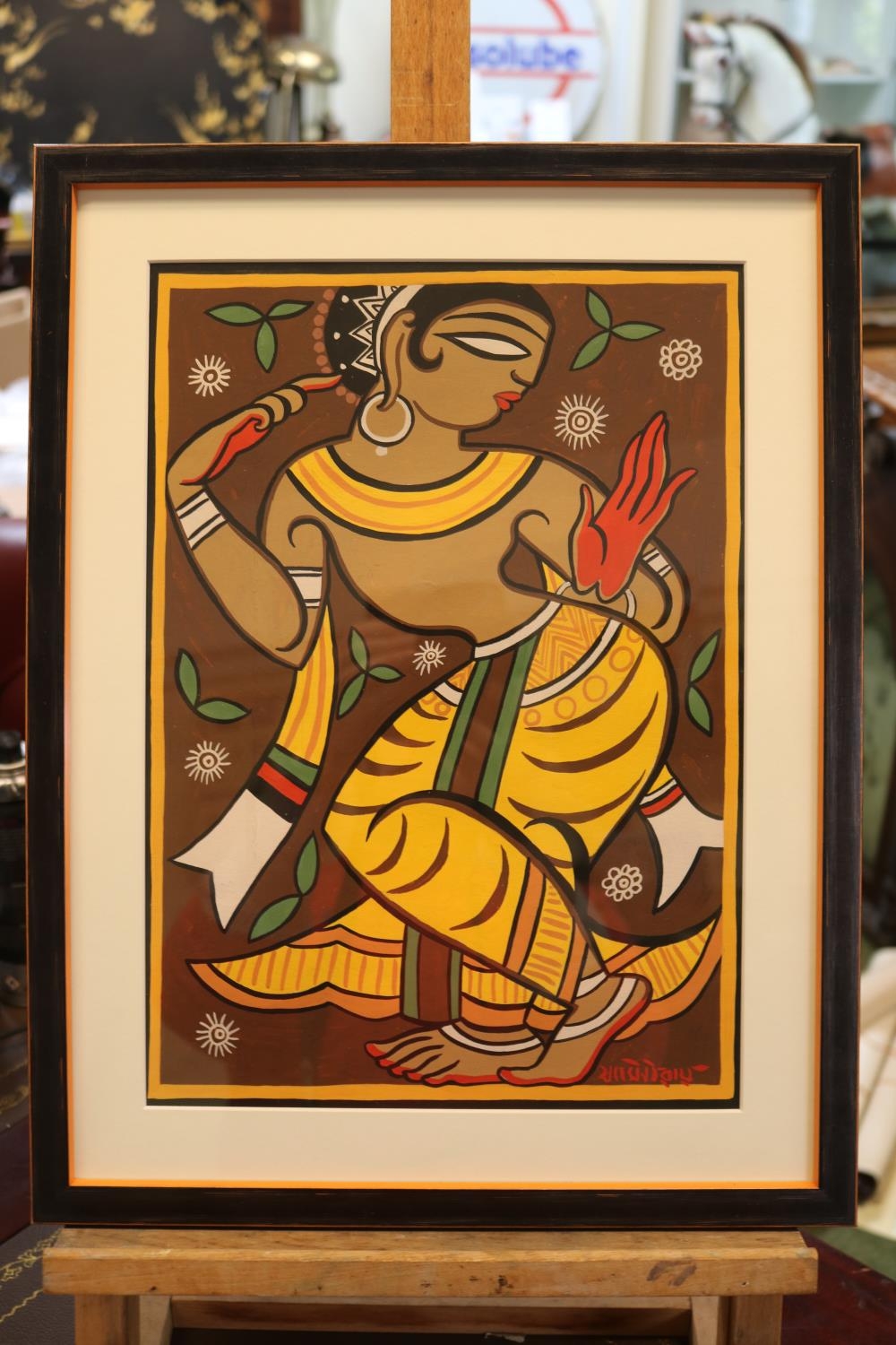 Jamini Roy (Indian, 1887-1972). Tempera of a Dancing Gopini, signed in Bengali script. Roy was one - Image 2 of 7