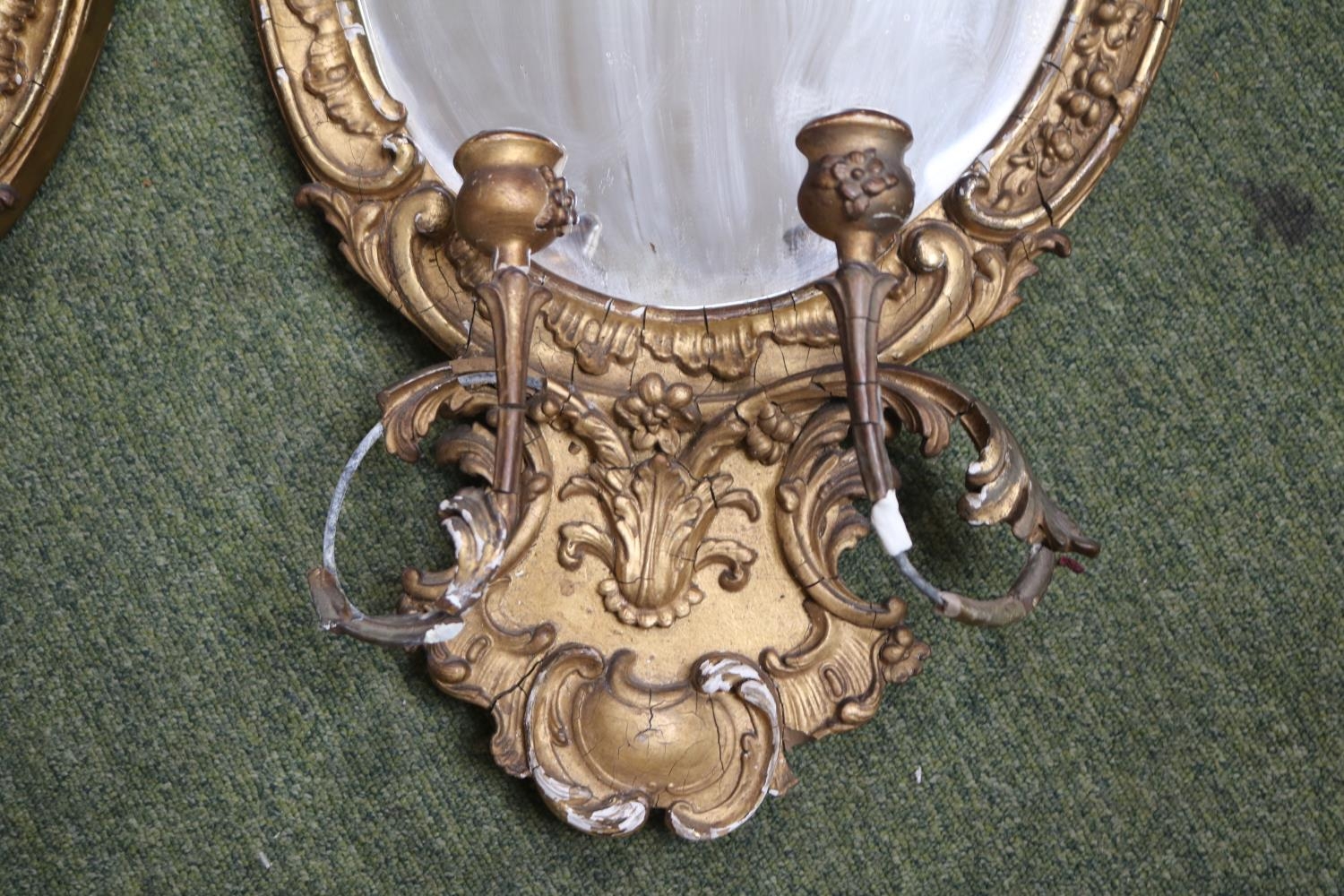 Pair of Gilt Gesso George III Wall mirrors with candle holders, shaped bevelled mirror and foliate - Image 5 of 5