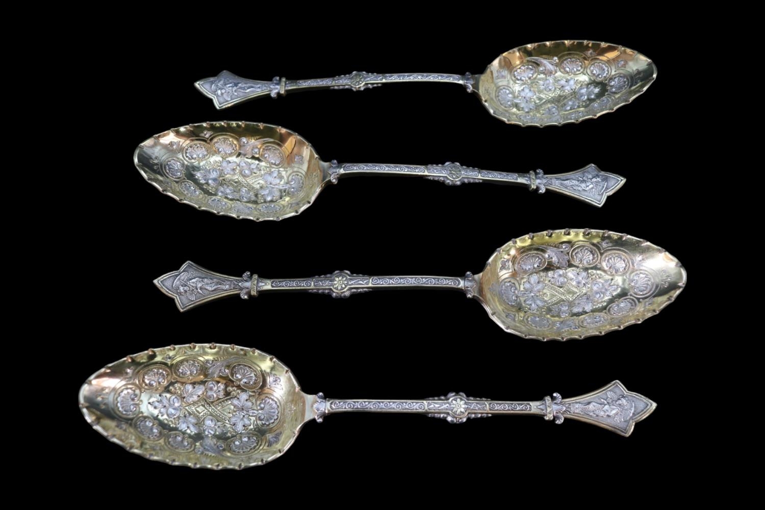 Collection of 19thC Silver & other Spoons to include a set of 4 Silver Plated Gilt fruit decorated - Bild 2 aus 9