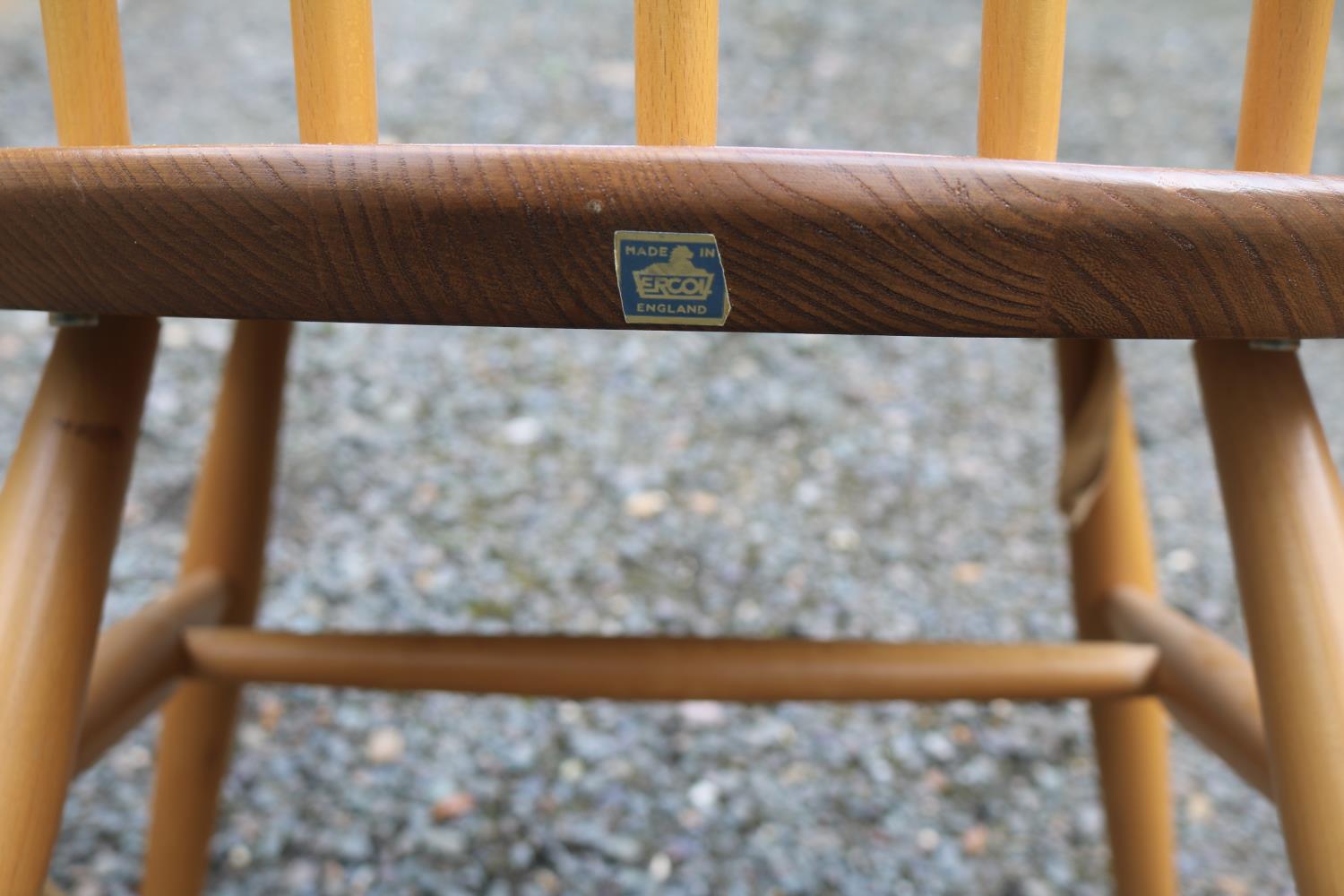 Set of 4 Ercol Blonde Elm Quaker Stick Back Chairs with Blue Labels to reverse - Image 3 of 3