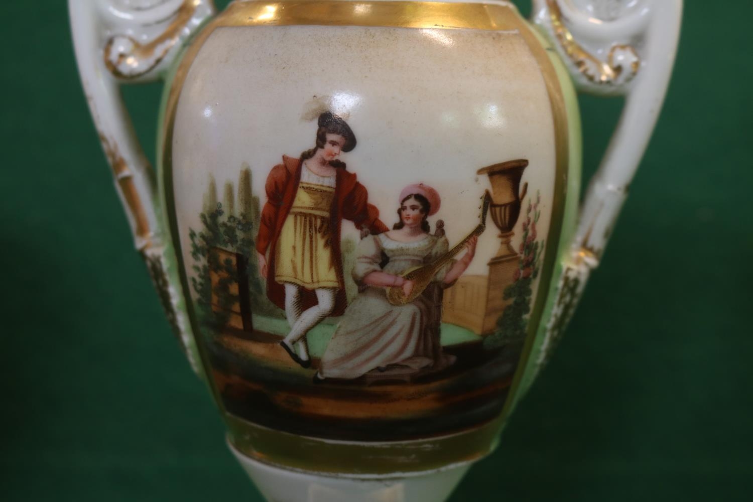Two pairs of antique early 19th century Paris Porcelain Empire style gilt vases with hand painted - Image 5 of 12
