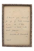 Winston Churchill Signed House of Commons embossed letter of thanks dated 1945 framed and glazed. 12