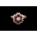 Ladies 18ct Gold Amethyst and Diamond Cluster ring. Central Diamond estimated 0.25ct (4.4mm)