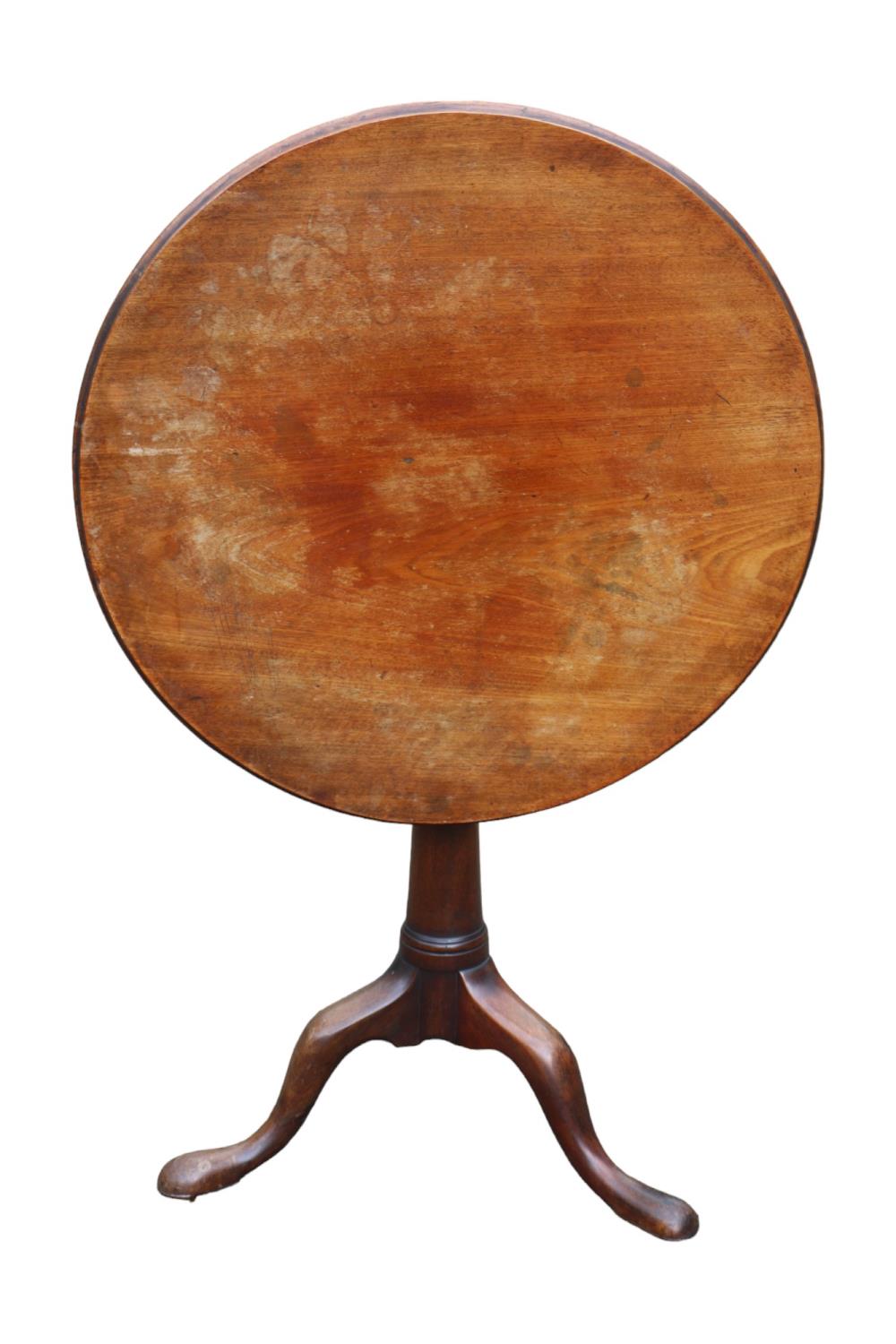 Georgian Mahogany tilt top table with Birdcage pillar support over simple flared stem and tripod