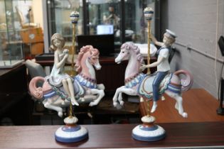 Lladro Carousel Horses 1469 & 1470 Boy and Girl Retired 2000. Sculpted by Jose Puche. 39cm in Height