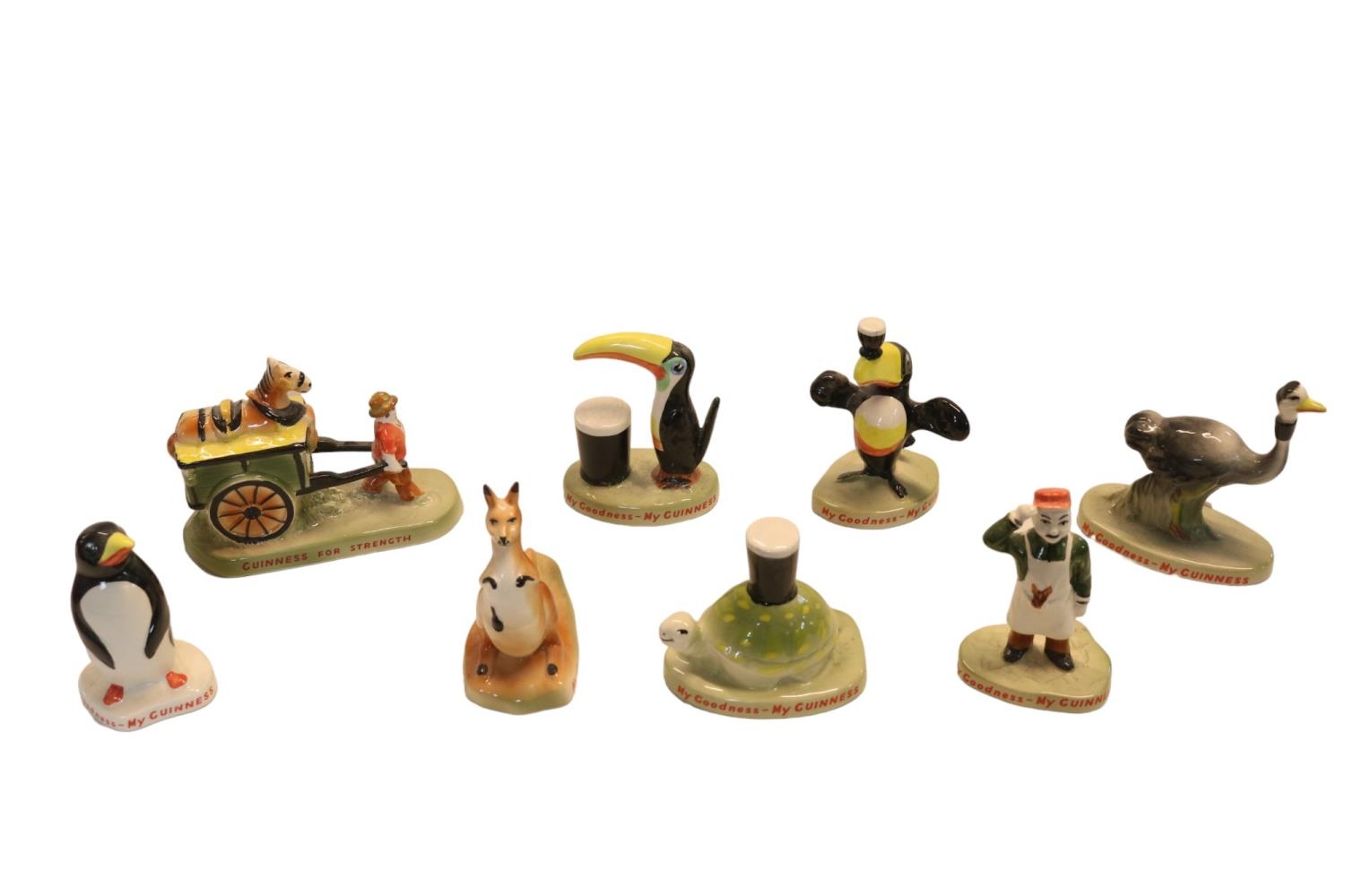 Set of 8 Guinness Carlton Ware figures to include Toucan, Ostrich, Zoo Keeper, Tortoise, Penguin,