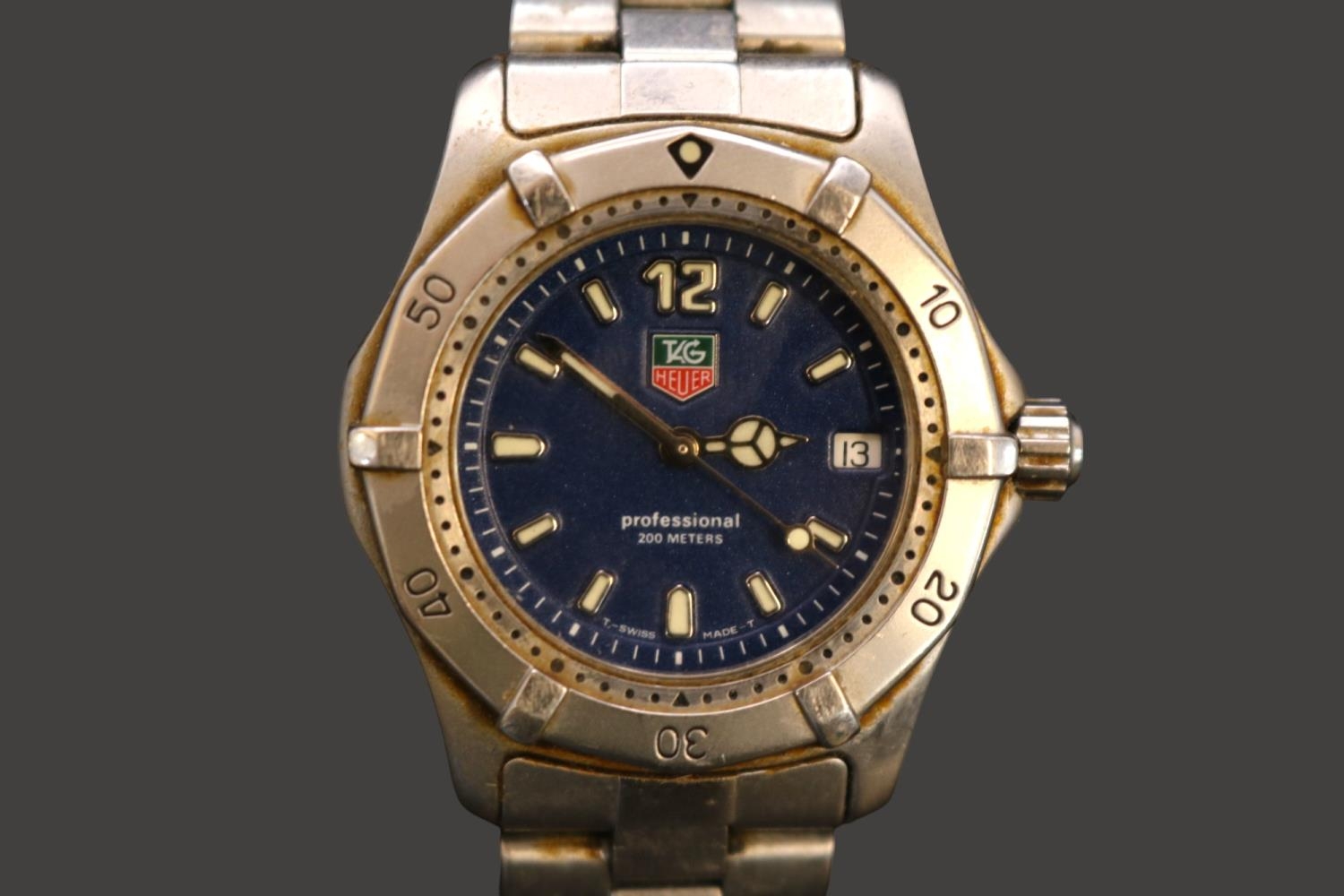 Tag Heuer Professional 200m Swiss quartz watch with date window & blue dial. 36mm case size. - Image 3 of 6