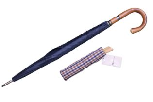 Aquascutum Auto Mini Collapsible Navy Vicuna Cheque Umbrella and a Swaine Adeney & Brigg Navy