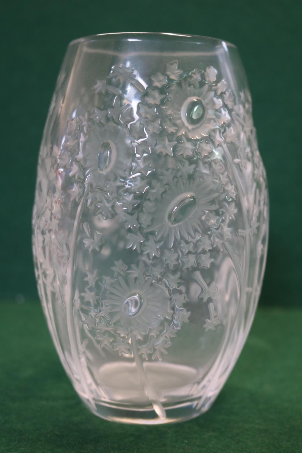 Lalique Bucolique Dandelion vase, impressed decoration to the swollen sleeve shaped body, - Image 2 of 4