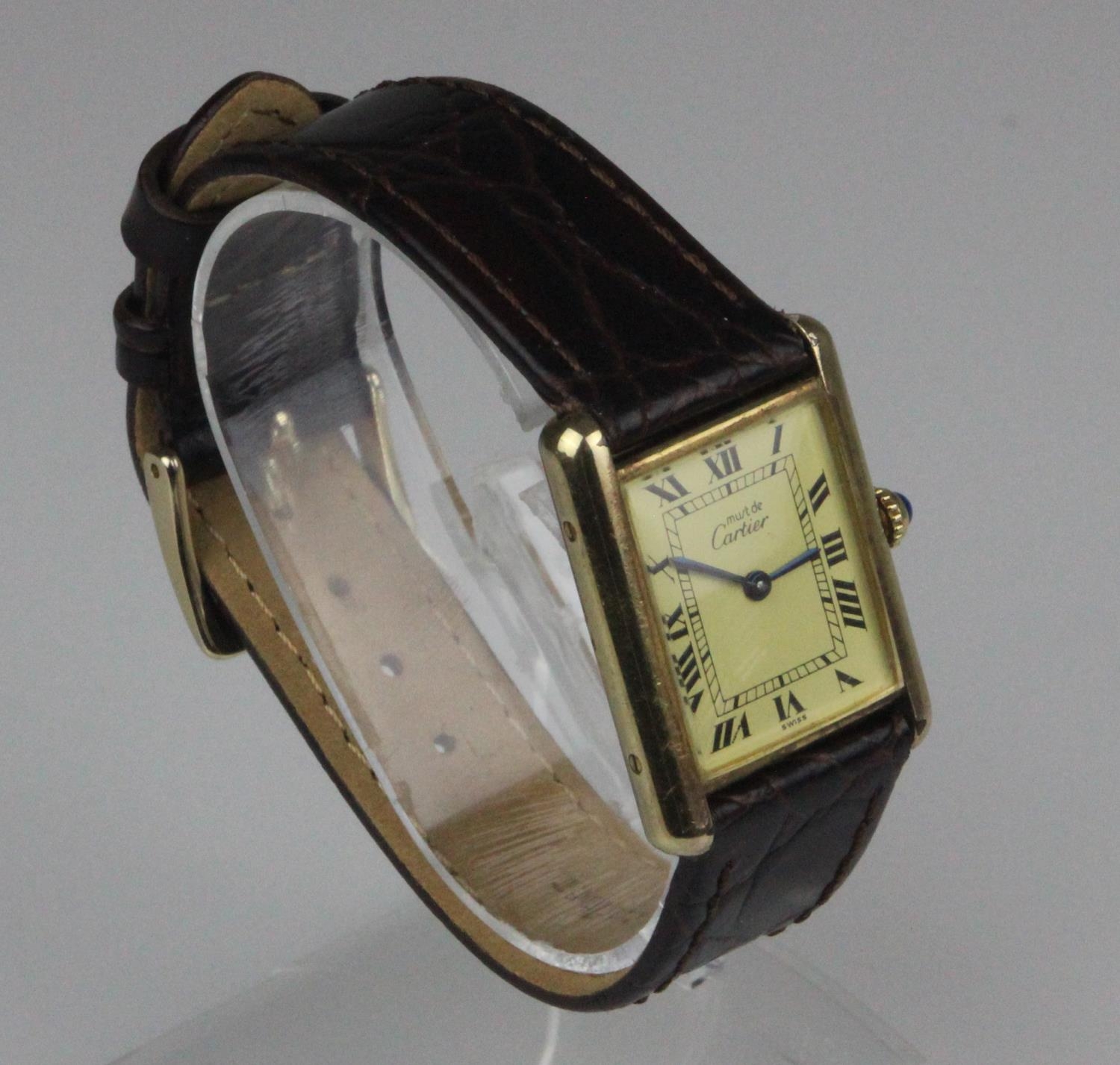 Cartier Vermeil Tank Must De Quartz Silver Gilt Unisex Wristwatch Box & Papers. Cartier Vermeil Tank - Image 3 of 9