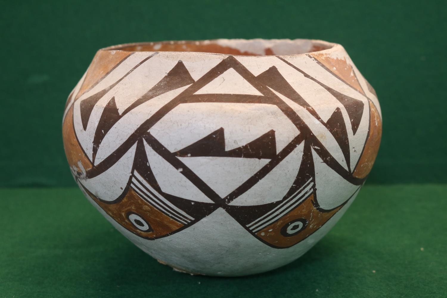 Native American Indian Acoma Bowl decorated with Birds and Geometric design. Marks to base N.M. 13cm - Image 2 of 5