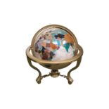 Contemporary Lapis Lazuli and gemstone globe in rotating brass cradle with polished frame and