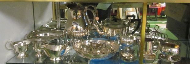 Some silver-plate items; fruit basket, teapot et cetera