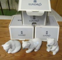 Three Lladro polar bears