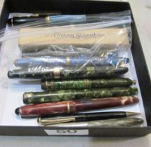 Five pens with 14k nibs Burnham, Conway Stewart, Swan et cetera and other fountain pens and parts