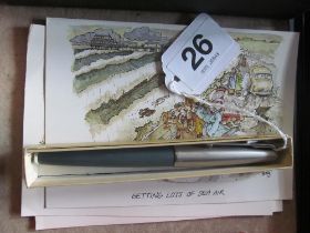 A Parker pen and a small group of postcards