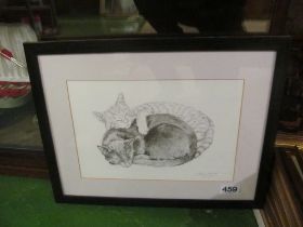 A wood plaque, drawing cats and other pictures