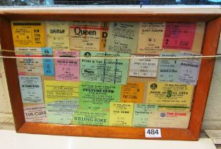 Various 1970's/80's concert tickets including Queen at Wembley 1978 framed