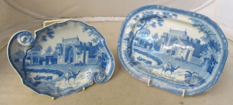 A Rogers blue and white shaped dish camel pattern and a platter