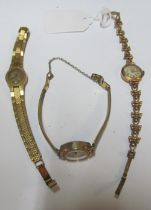 A 9ct ladies watch with 9ct gold strap and two ladies watches