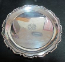 A silver presentation salver with crest 9.5oz