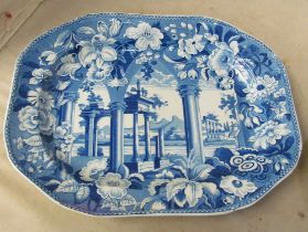 A Rogers blue and white platter Temple scene Tivoli and a similar bowl