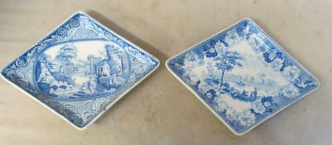 Two Rogers blue and white diamond shaped dishes (one a/f)