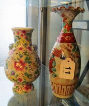 A famille rose Chinese vase with kylin masks to sides and a kutani vase