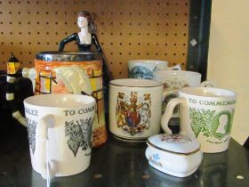 A Coalport figure Dianne, Sandland Character mug and some commemorative china
