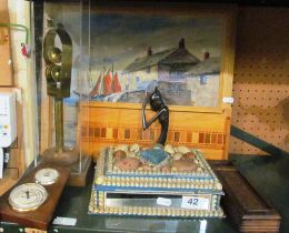 A shell box 'Present from Ramsgate', barometer, oil and other items