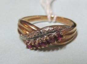 A 9ct gold ruby and marcasite ring