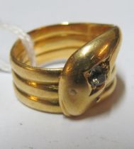 An 18ct snake ring set diamond, size M 7.5g