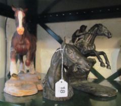 Two resin models of horses and a horses head