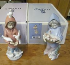 Two Lladro models Little Friends (top bird re-glued) and Mothers Little Helper (boxed)