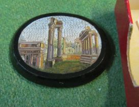 An oval micro mosaic ruin scene (slight chip to black rim)