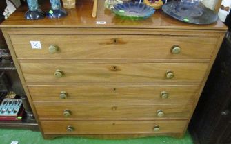 A 19th Century mahogany chest five drawers on cut down bracket feet