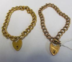 A 9ct gold curb link bracelet with engraved padlock clasp 11.6g and another