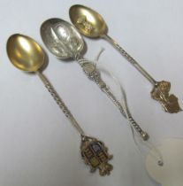 Two Victorian silver gilt commemorative spoons and silver coronation spoon