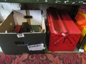 Two boxes of tools including vice and sharpening stones