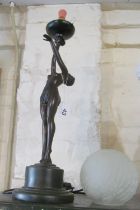 A resin Art Deco style lamp of a nude holding ball light