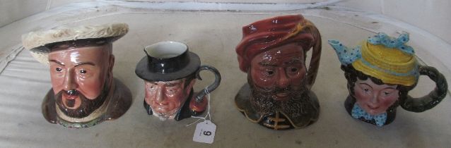 A Beswick Character jug Henry VIII, another 'Captain Cuttle', 'Falstaff', and a Beswick tea pot '