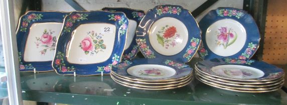 A Copeland Spode 19th Century dessert set flowers within blue floral borders