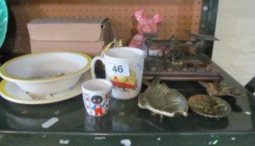 A Wade Natwest piggy bank baby, set of postal scales, James Robertson bowl, plate, mug and egg
