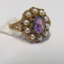 A 9ct amethyst and pearl ring 3.3g size M